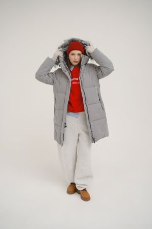 Пальто пуховое Марго SkyStretch Goose мех Енот (Женский; 48; Стальной Серый)